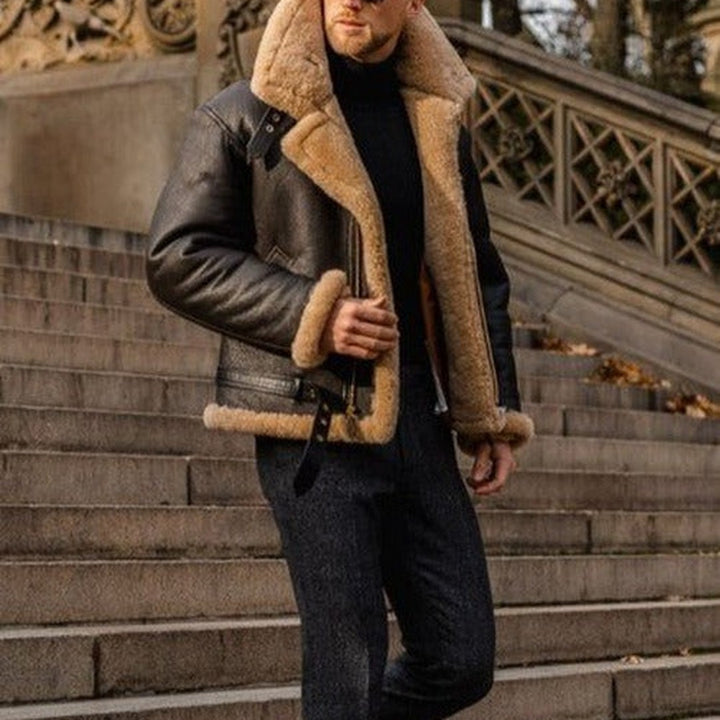 Chester - Men's Leather Look Aviator Jacket with Shearling Collar - photo 2