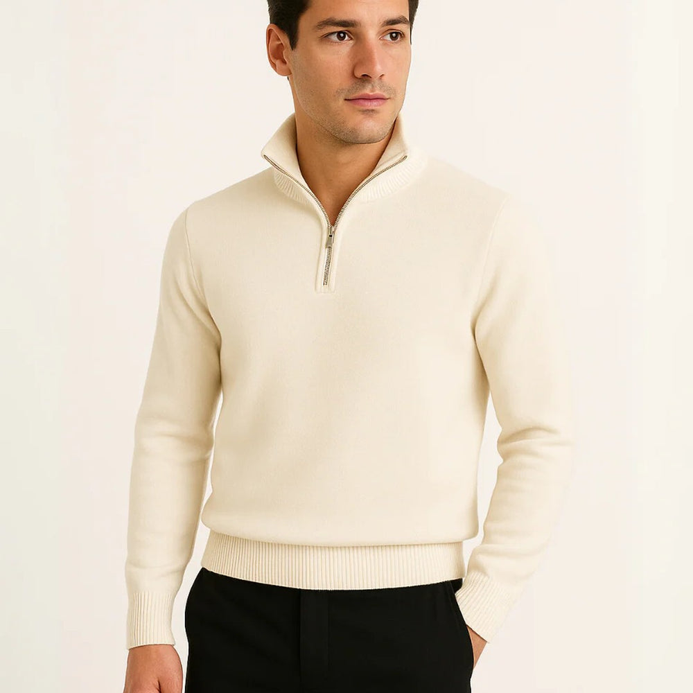 Fine-Gauge Ribbed-Trim Quarter-Zip Sweater