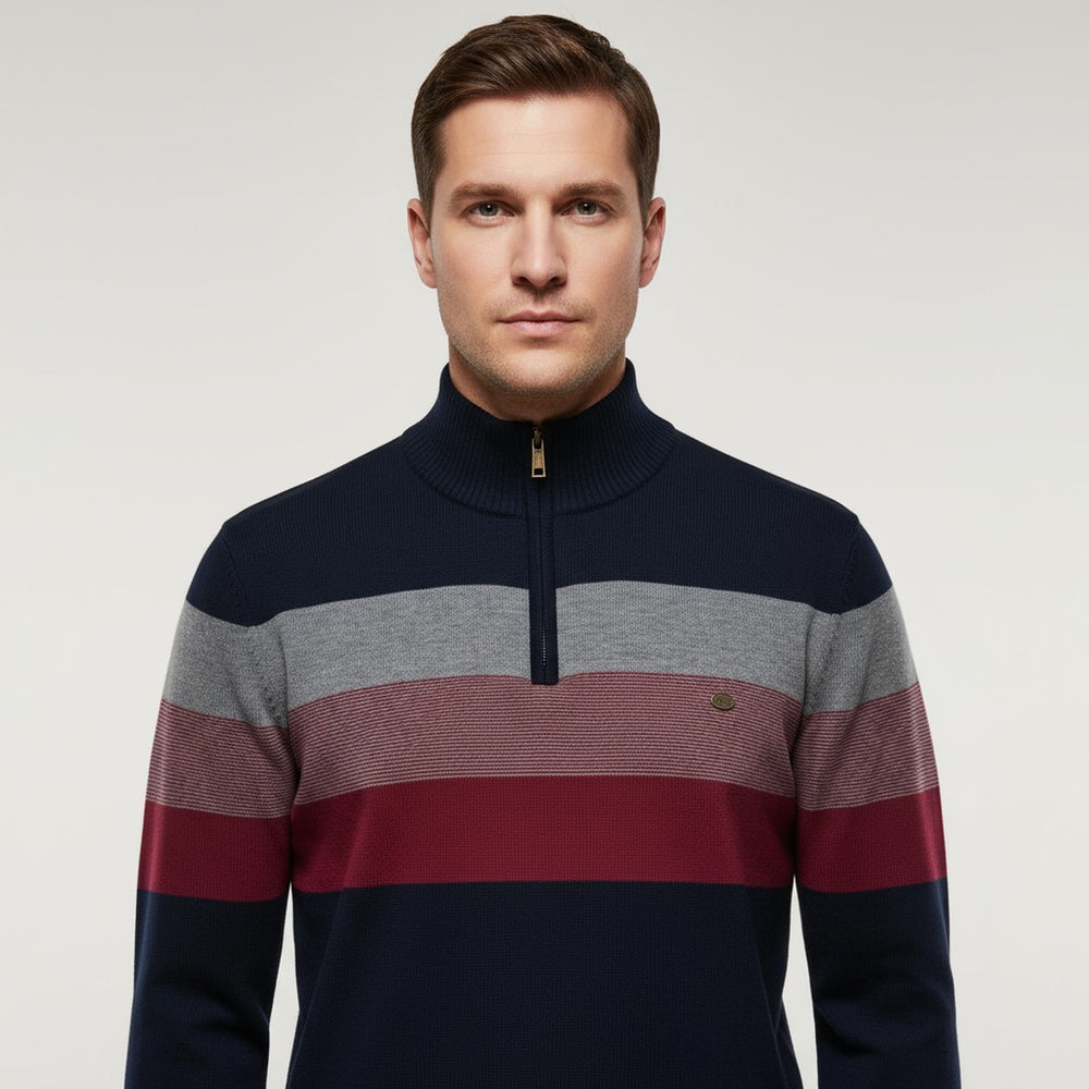 Striped Quarter-Zip Knit Sweater