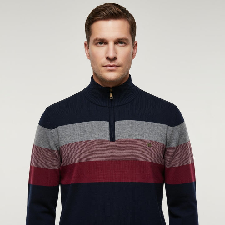 Striped Quarter-Zip Knit Sweater