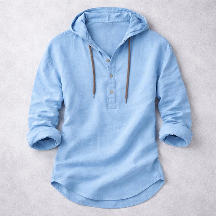 LINEN BLEND HOODIE SHIRT FOR MEN