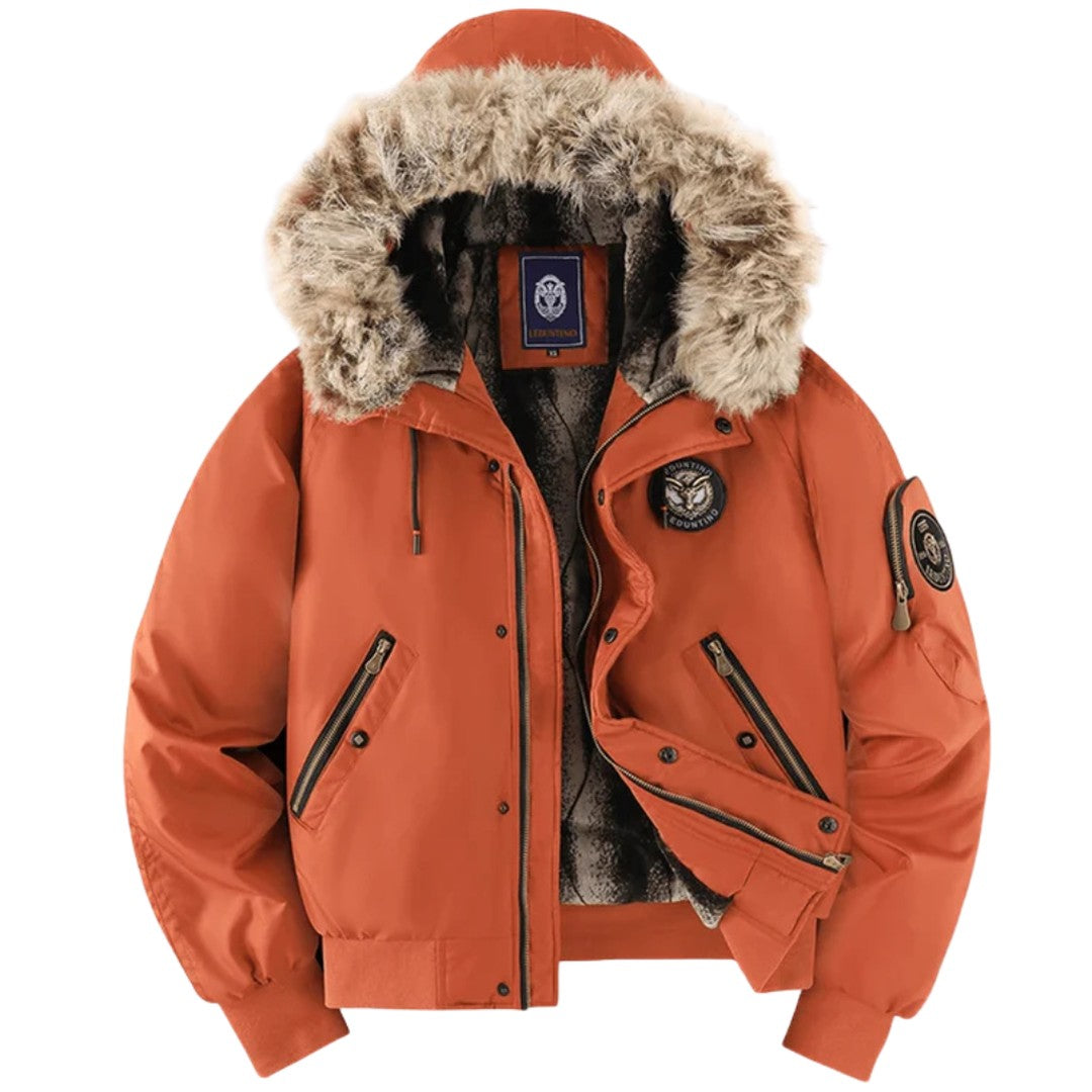 Men’s Quilted Bomber Jacket with Faux Fur Hood
