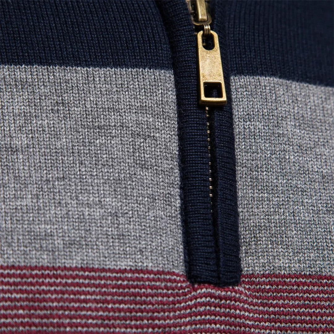Striped Quarter-Zip Knit Sweater