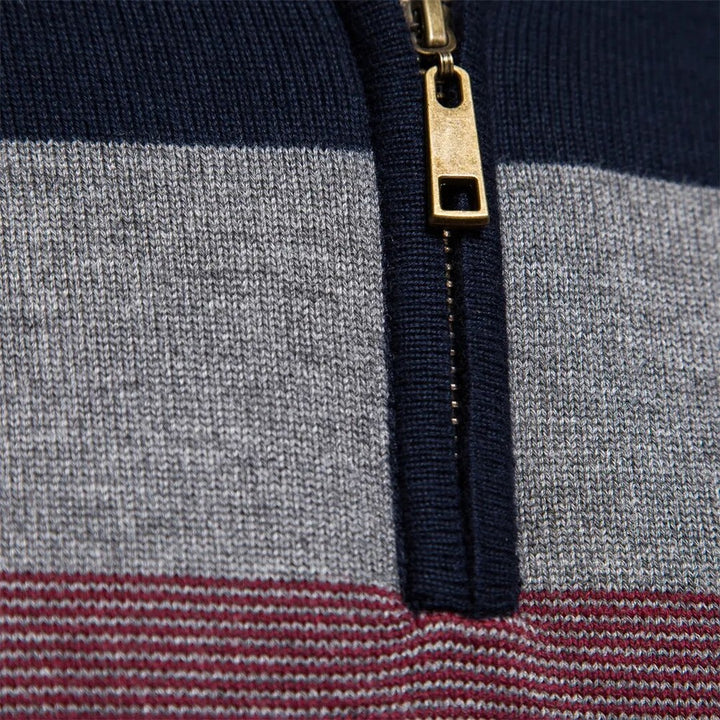 Striped Quarter-Zip Knit Sweater