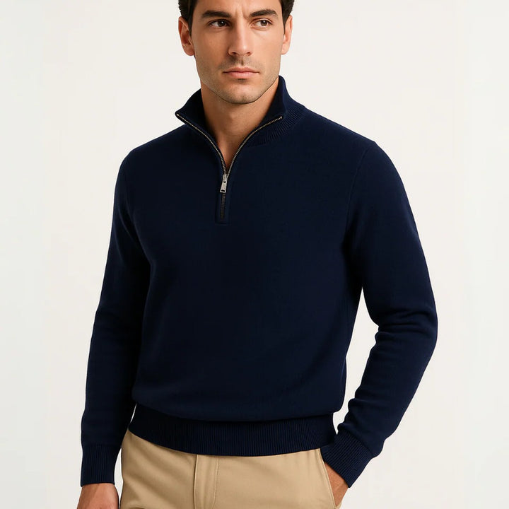 Fine-Gauge Ribbed-Trim Quarter-Zip Sweater