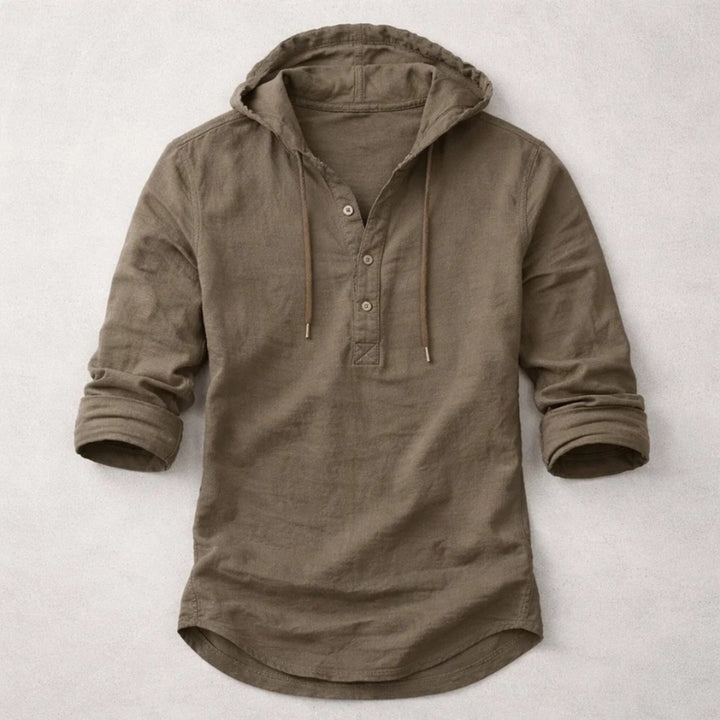 LINEN BLEND HOODIE SHIRT FOR MEN
