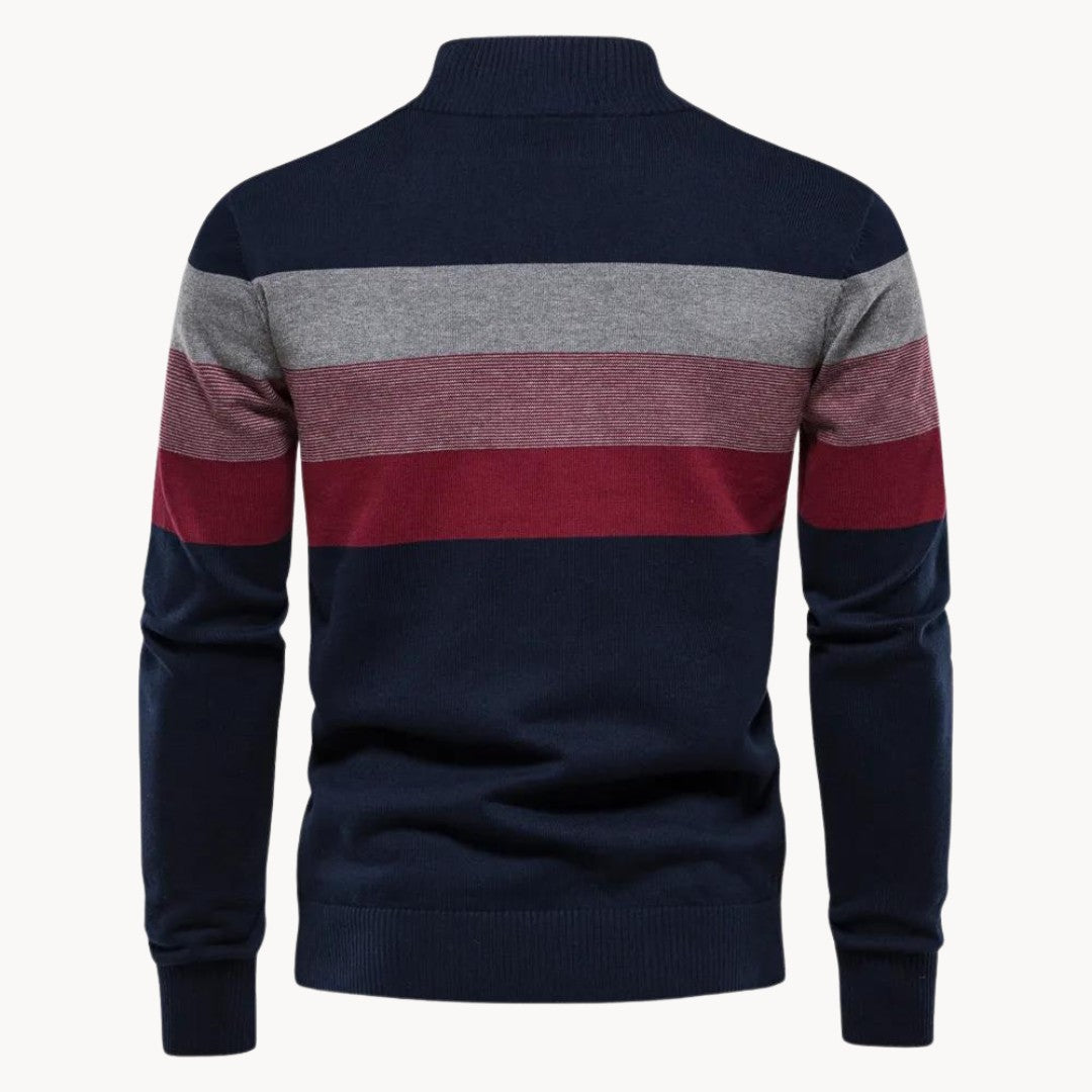 Striped Quarter-Zip Knit Sweater