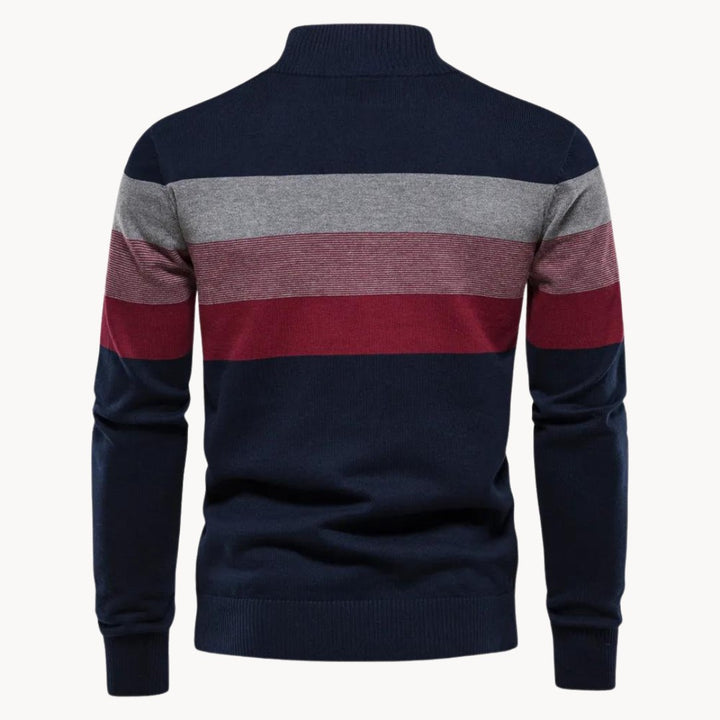 Striped Quarter-Zip Knit Sweater