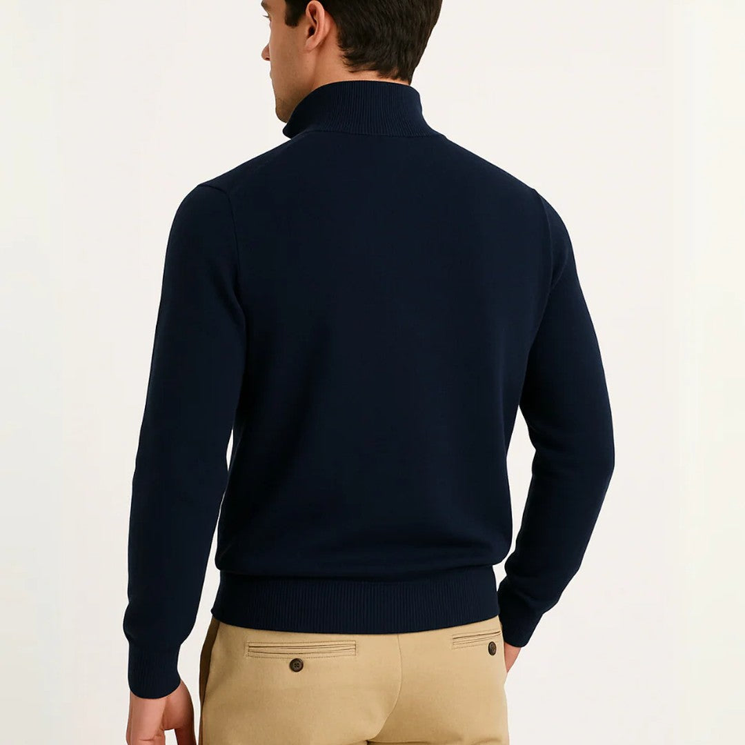 Fine-Gauge Ribbed-Trim Quarter-Zip Sweater