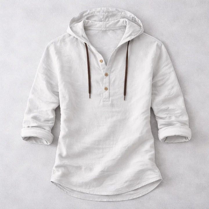 LINEN BLEND HOODIE SHIRT FOR MEN