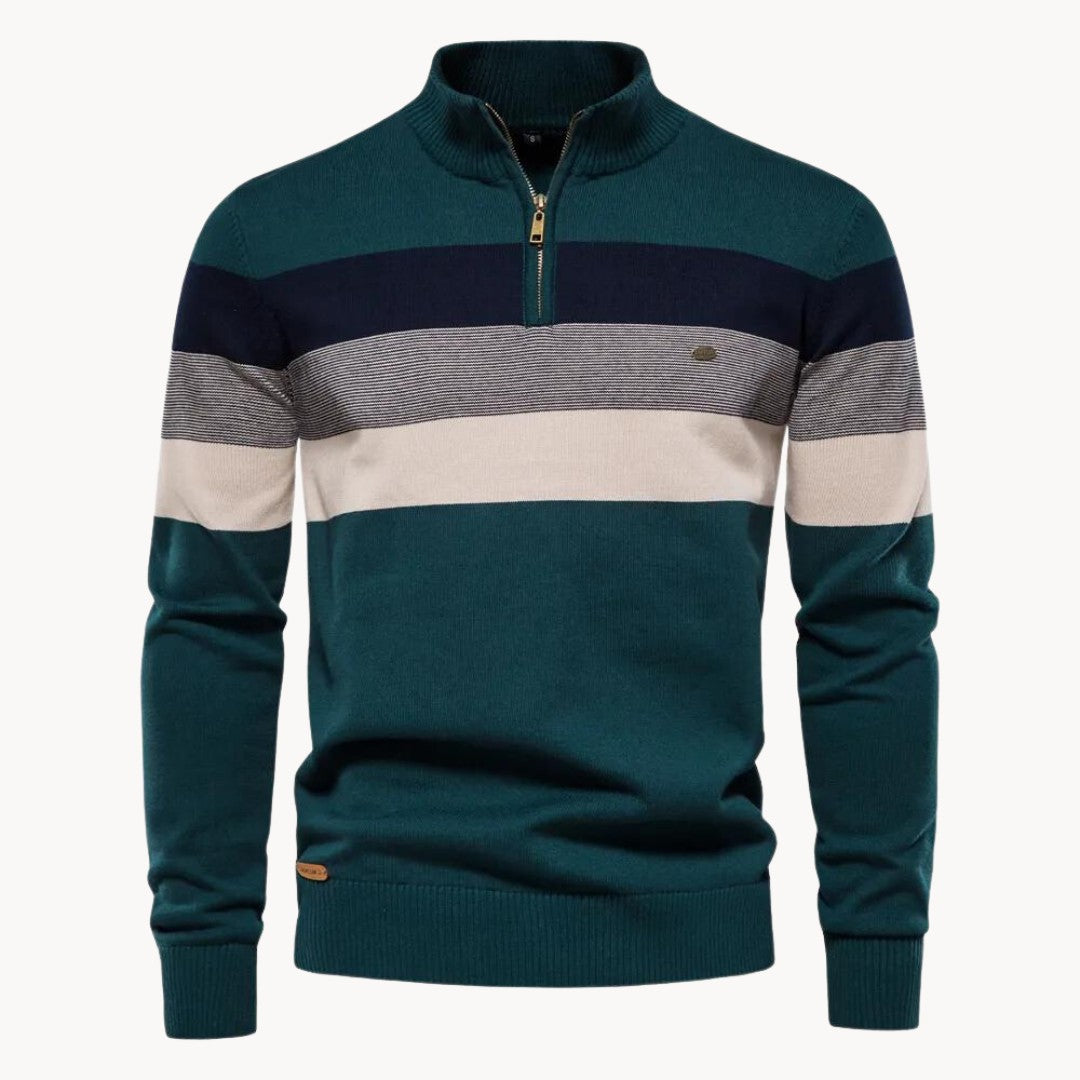 Striped Quarter-Zip Knit Sweater
