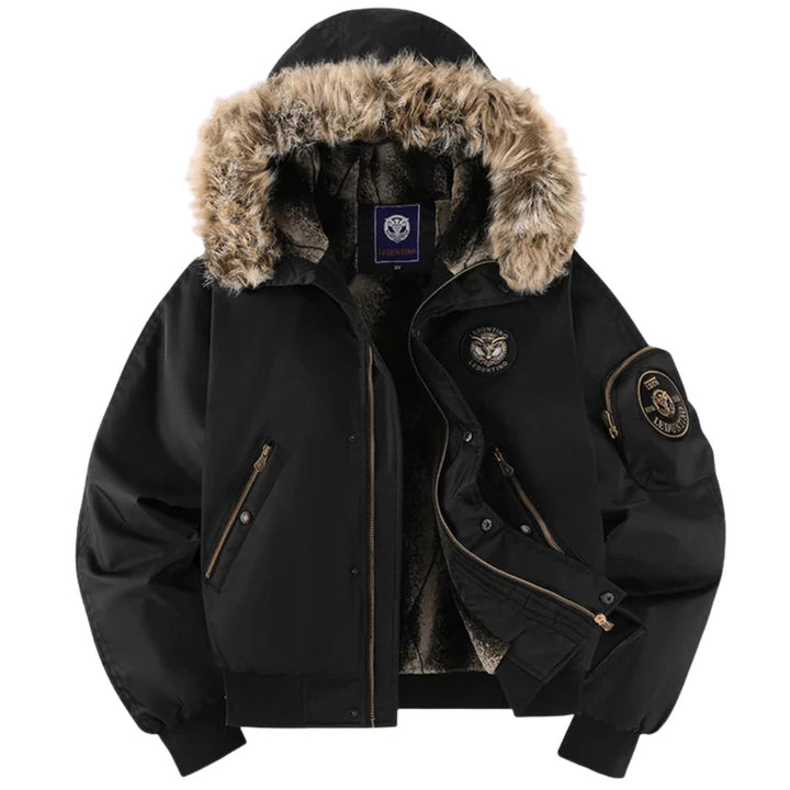 Men’s Quilted Bomber Jacket with Faux Fur Hood