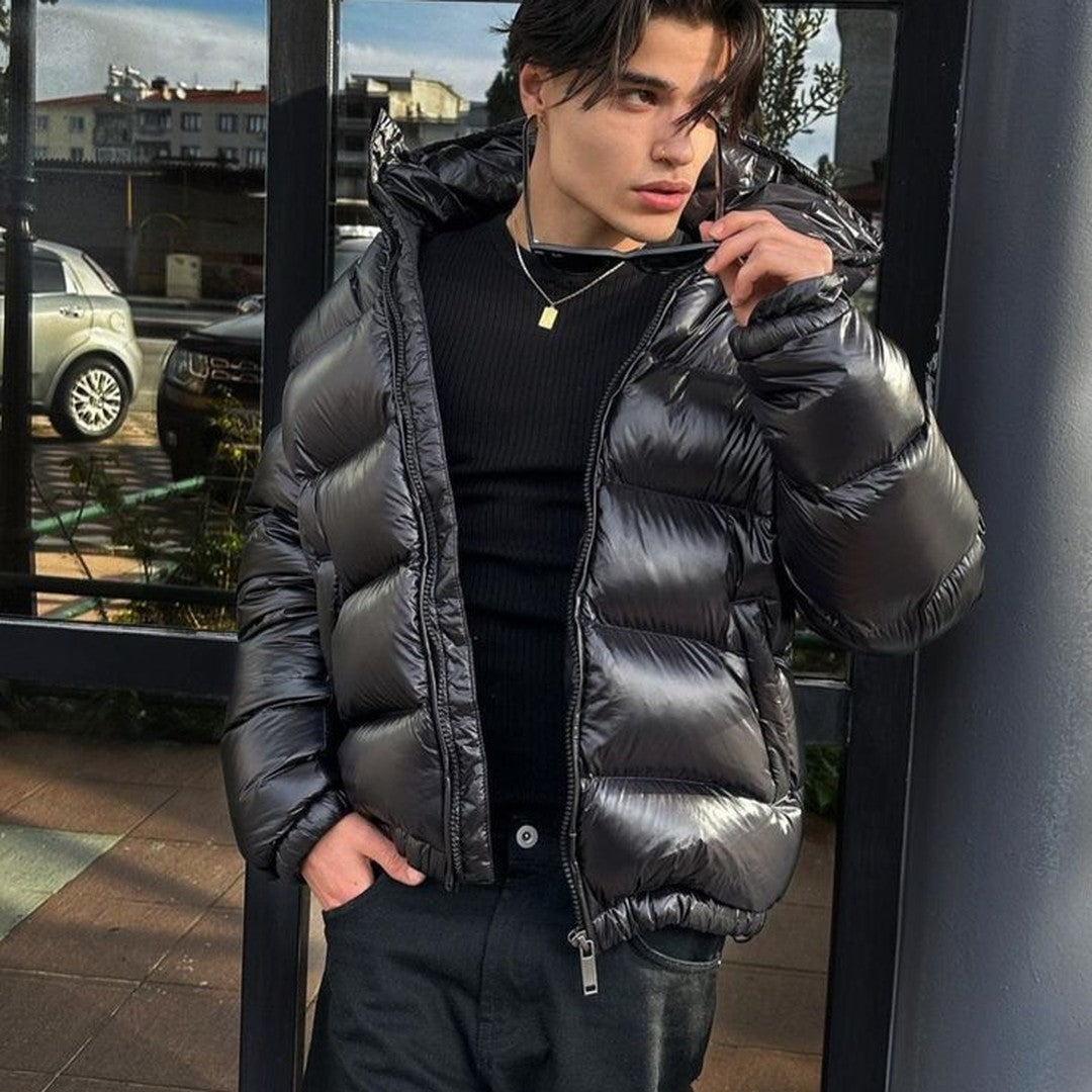 Sherpa-Lined Quilted Hooded Puffer Jacket