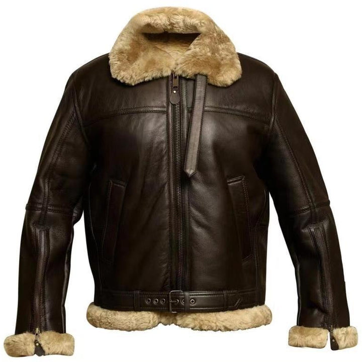 Chester - Men's Leather Look Aviator Jacket with Shearling Collar - photo 5