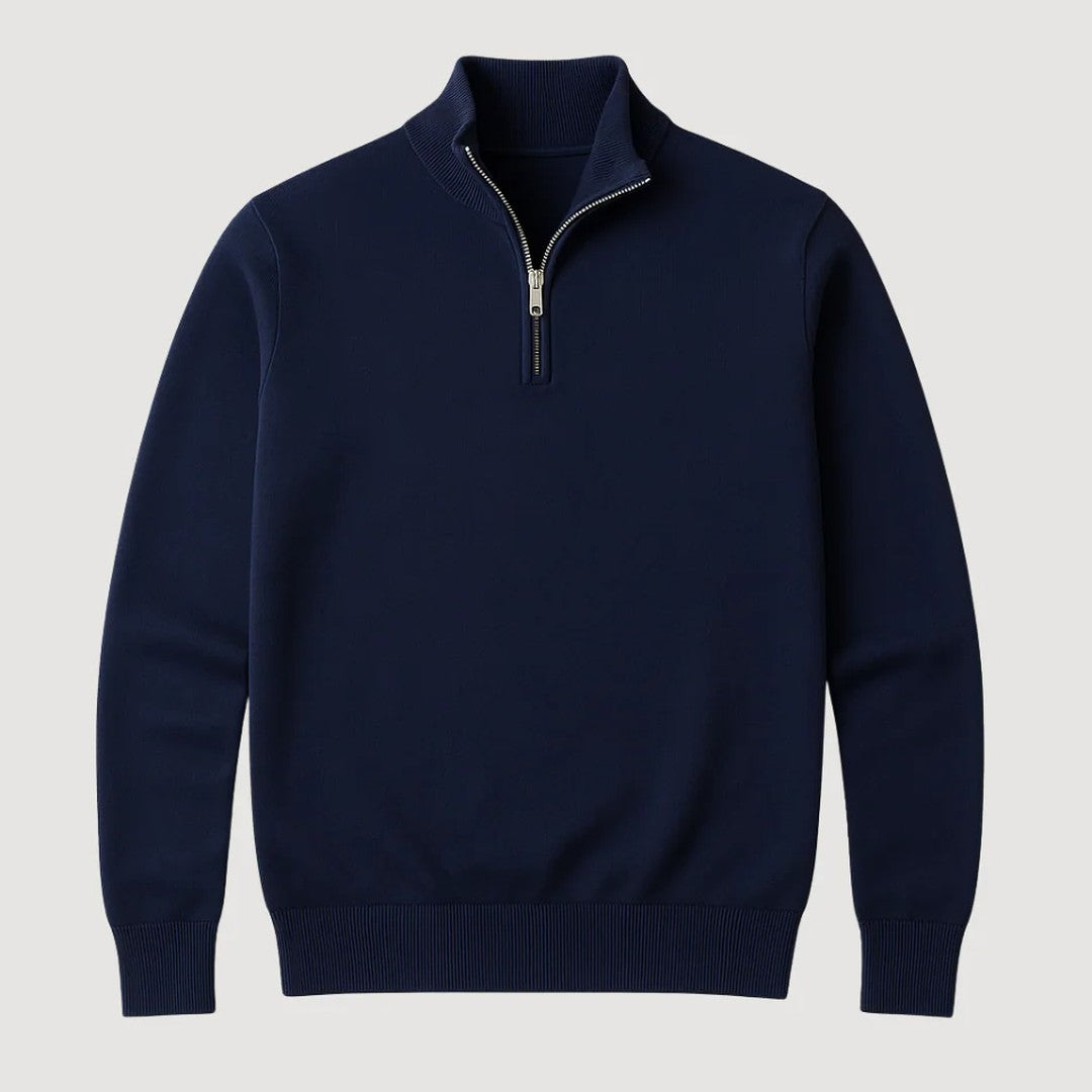 Fine-Gauge Ribbed-Trim Quarter-Zip Sweater