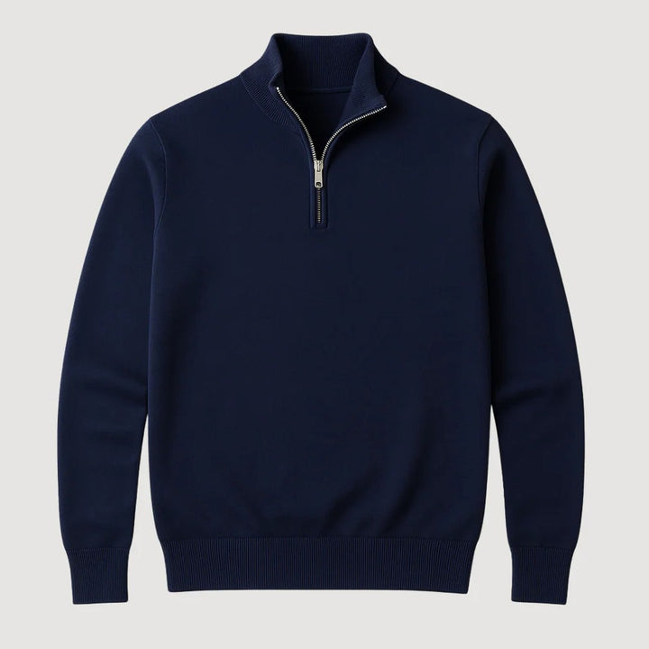 Fine-Gauge Ribbed-Trim Quarter-Zip Sweater