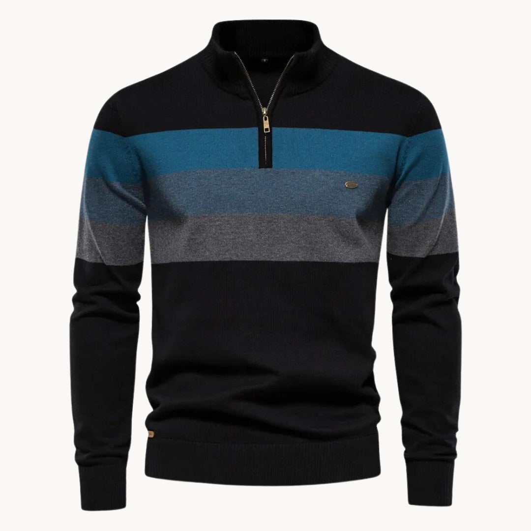 Striped Quarter-Zip Knit Sweater