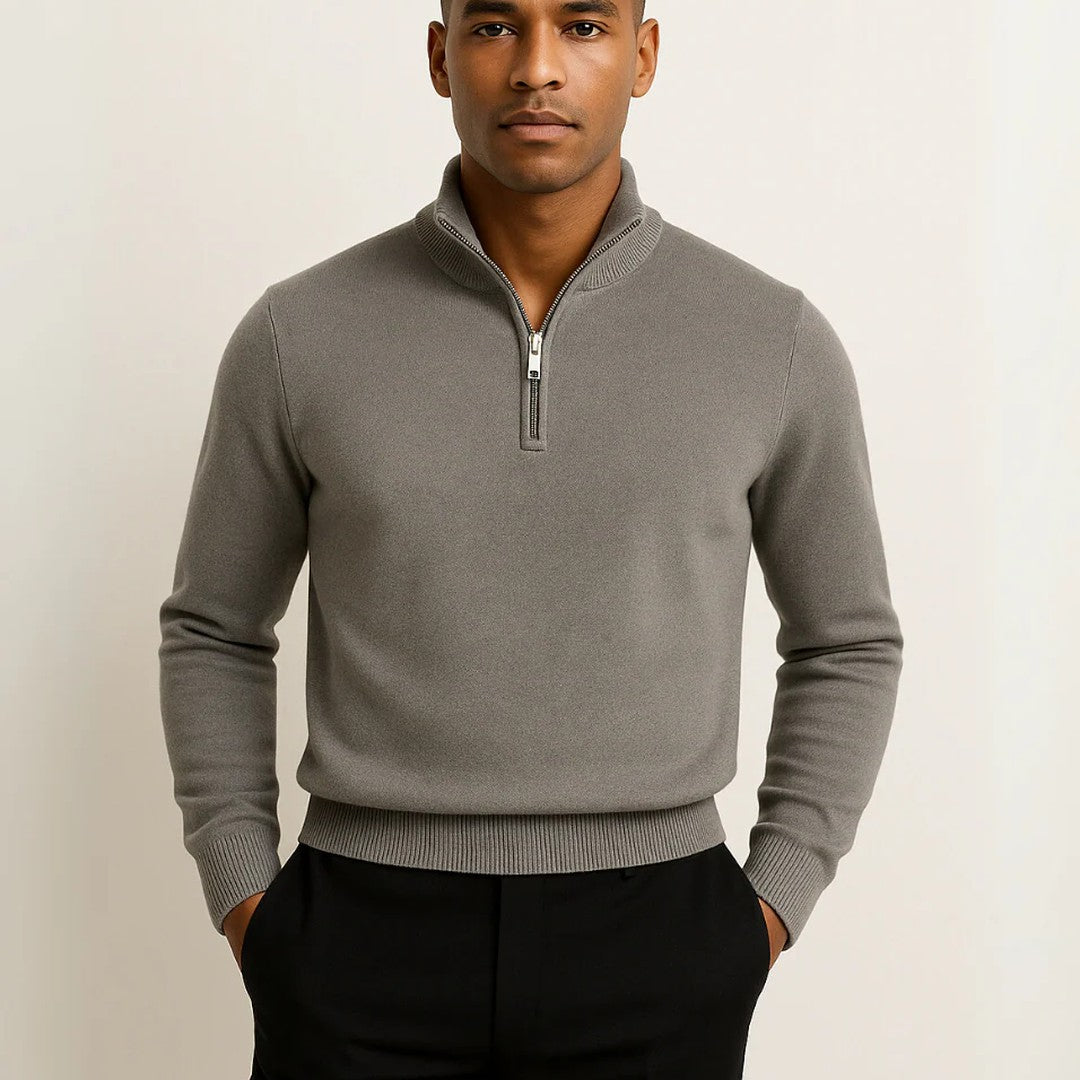 Fine-Gauge Ribbed-Trim Quarter-Zip Sweater