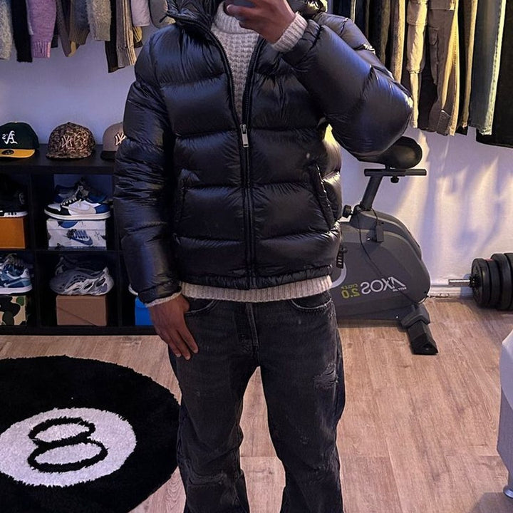 Sherpa-Lined Quilted Hooded Puffer Jacket