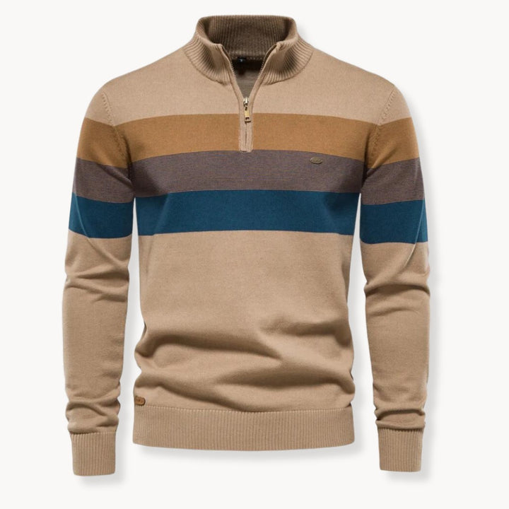 Striped Quarter-Zip Knit Sweater