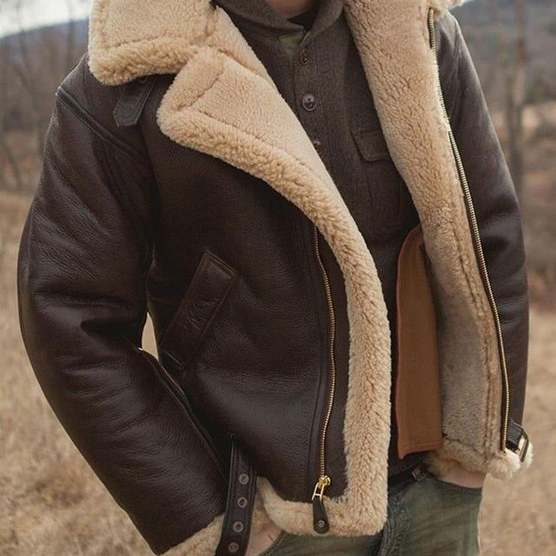 Chester - Men's Leather Look Aviator Jacket with Shearling Collar - photo 7