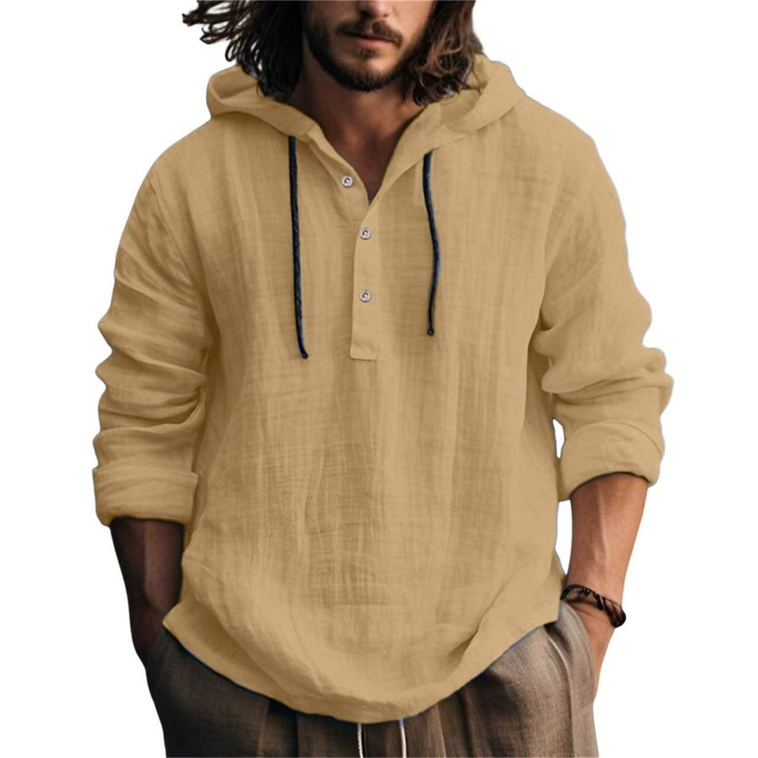 LINEN BLEND HOODIE SHIRT FOR MEN