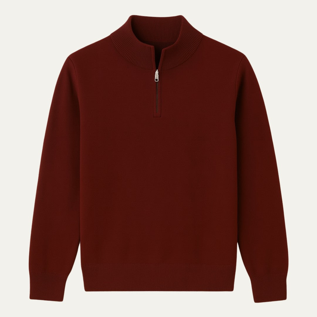 Fine-Gauge Ribbed-Trim Quarter-Zip Sweater