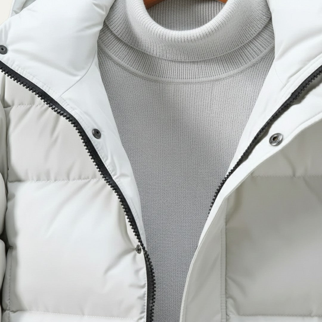 Longline Hooded Puffer Coat with Snap Placket