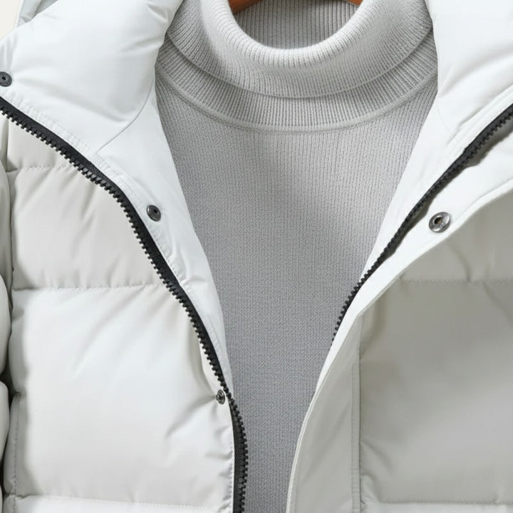 Longline Hooded Puffer Coat with Snap Placket