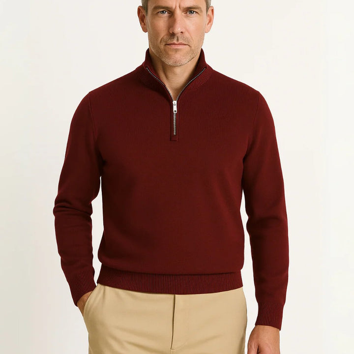 Fine-Gauge Ribbed-Trim Quarter-Zip Sweater