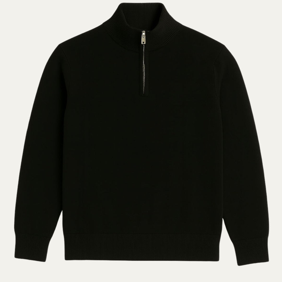 Fine-Gauge Ribbed-Trim Quarter-Zip Sweater