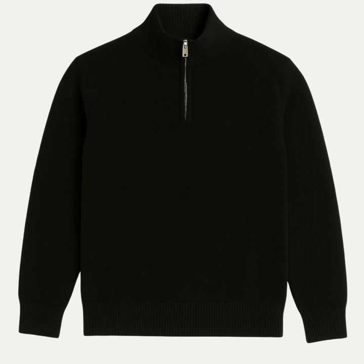 Fine-Gauge Ribbed-Trim Quarter-Zip Sweater