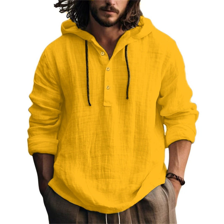 LINEN BLEND HOODIE SHIRT FOR MEN