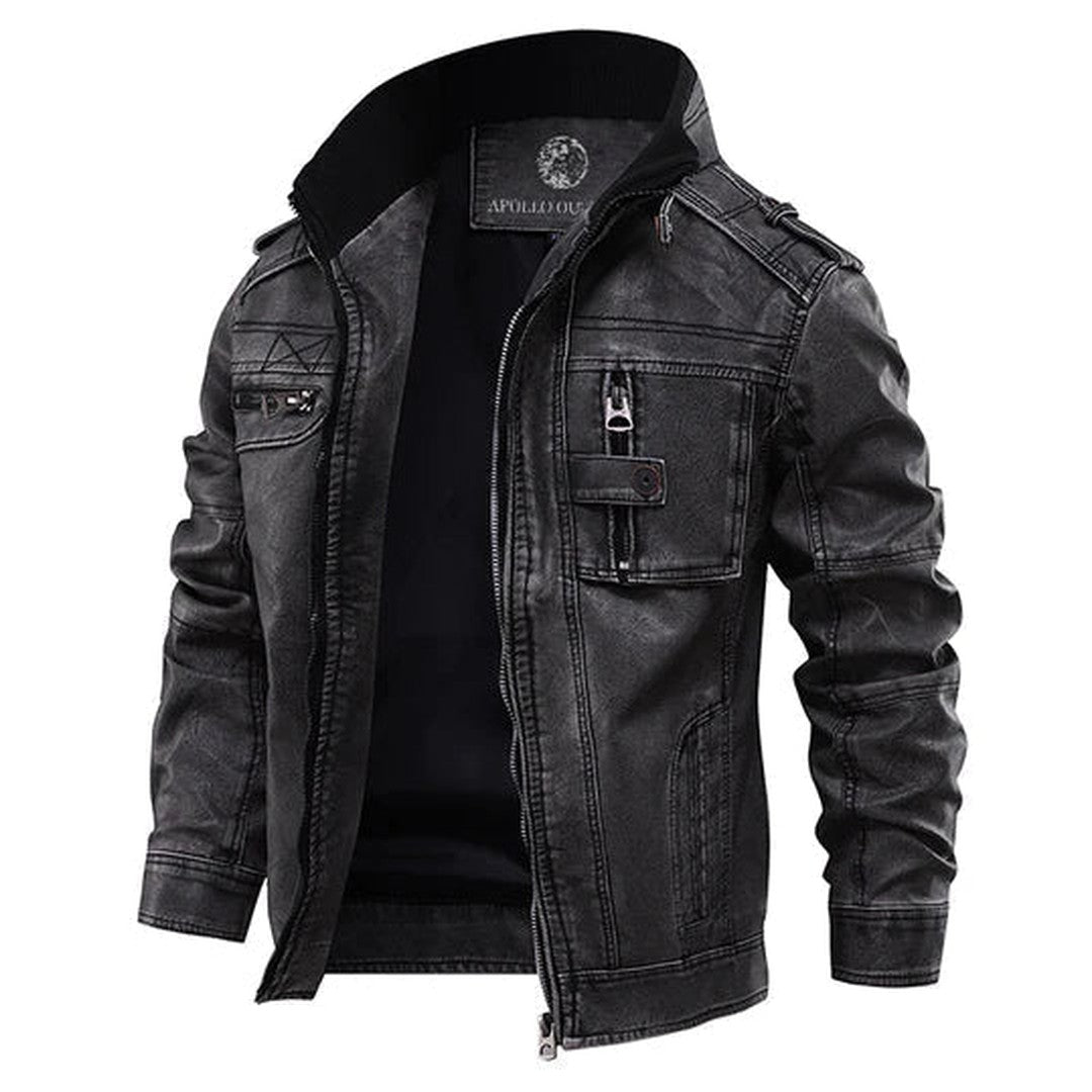 Multi-Pocket Leather-Look Utility Jacket