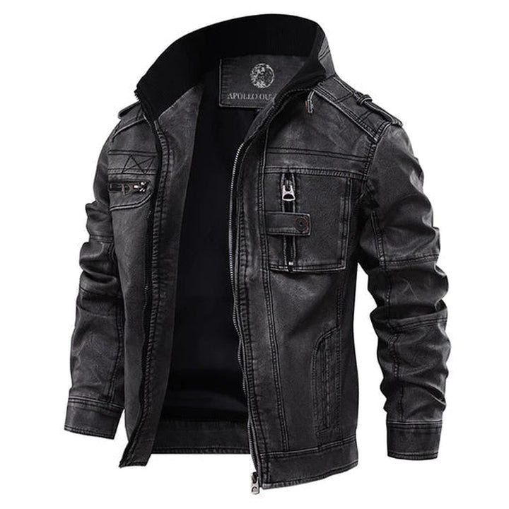 Multi-Pocket Leather-Look Utility Jacket