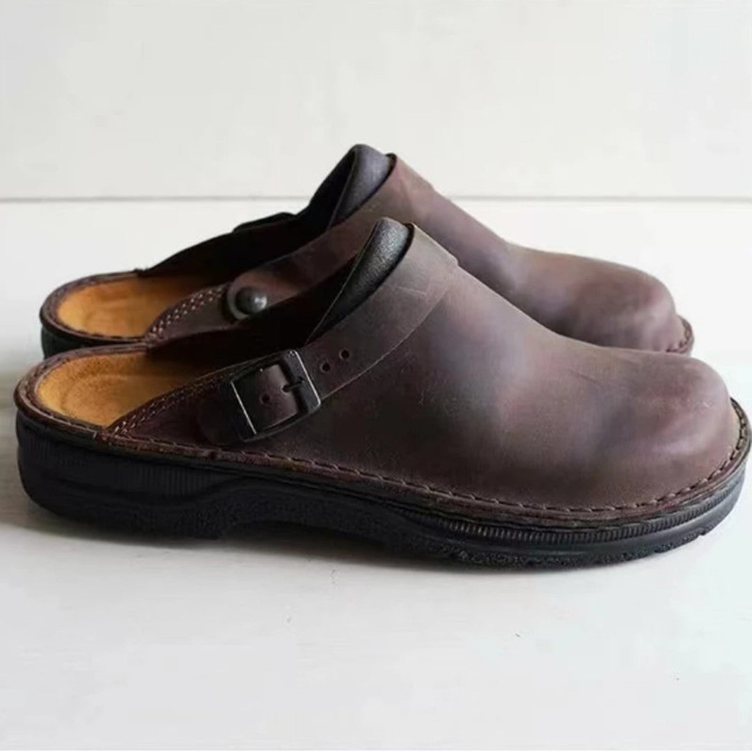 Leather-Look Cushioned Slip-On Shoes - Brown