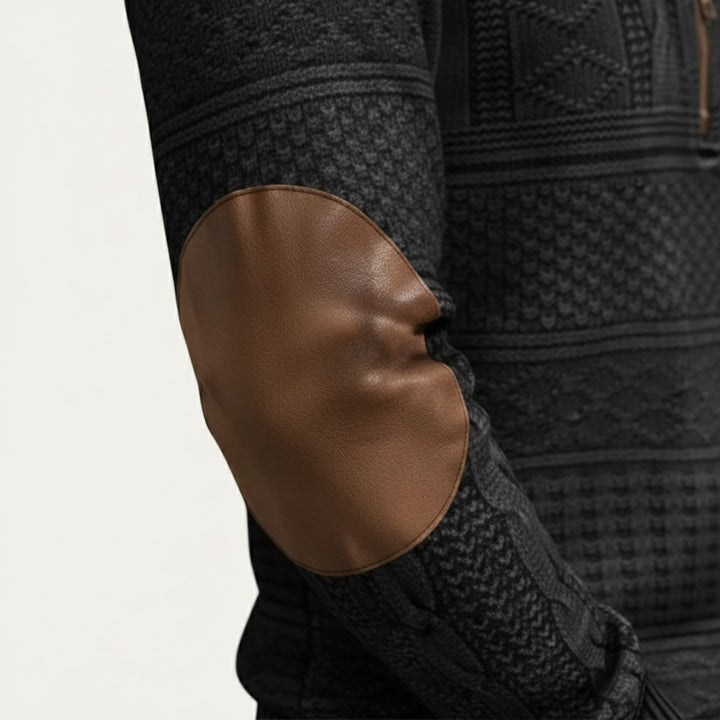 Patterned Half-Zip Sweater with Contrast Collar Trim