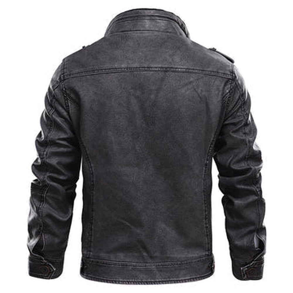 Multi-Pocket Leather-Look Utility Jacket