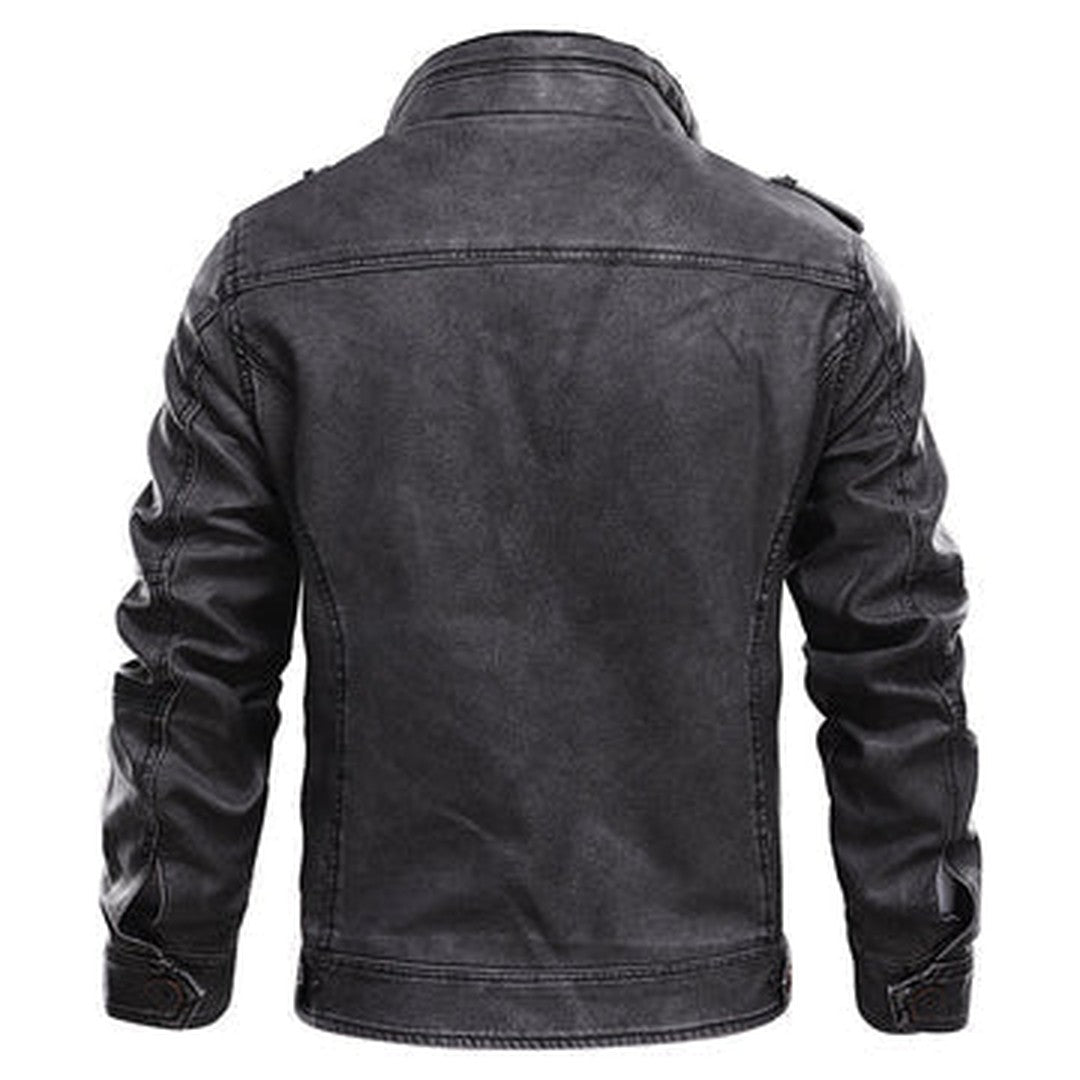 Multi-Pocket Leather-Look Utility Jacket