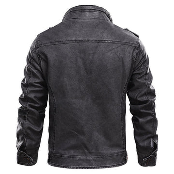 Multi-Pocket Leather-Look Utility Jacket