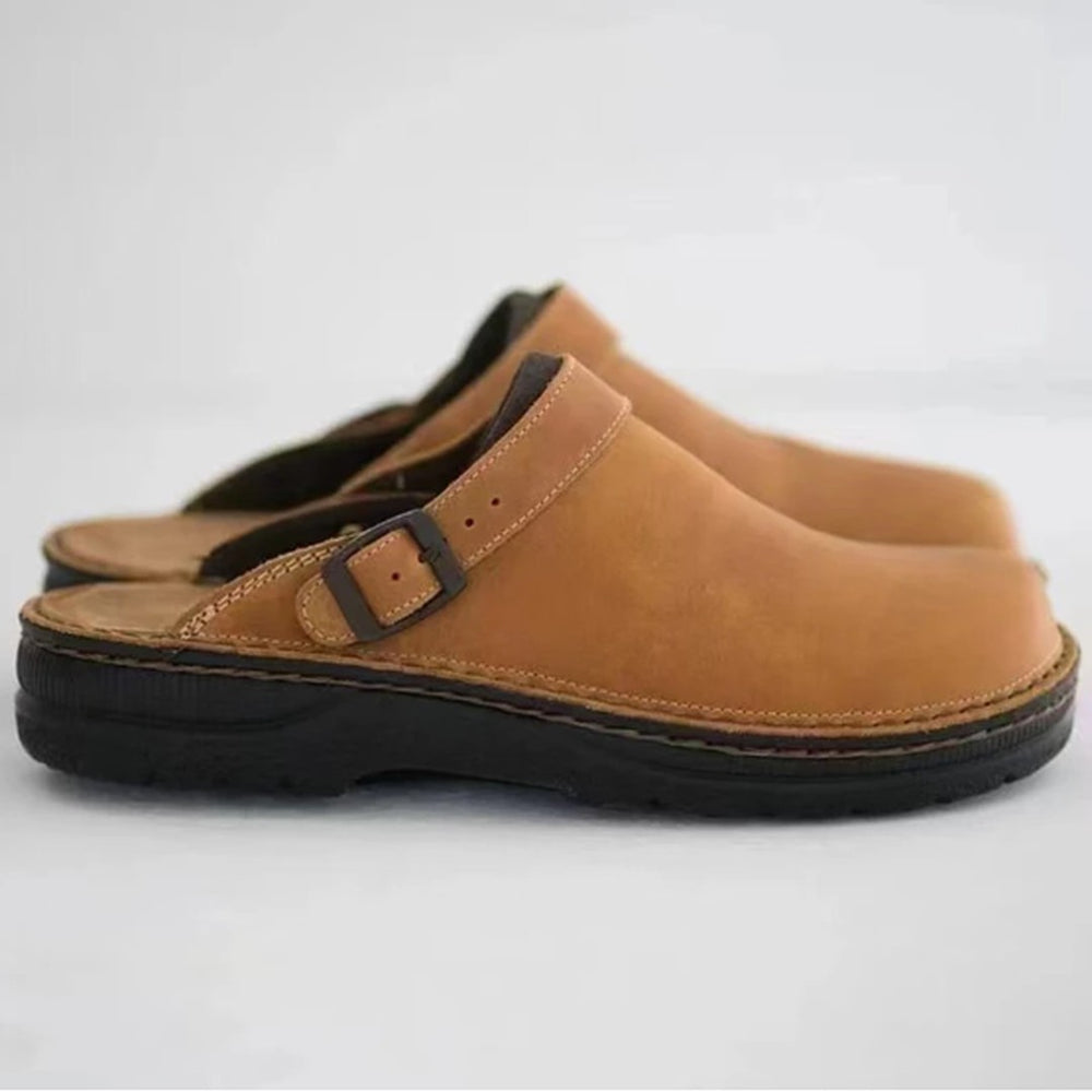 Leather-Look Cushioned Slip-On Shoes - Khaki