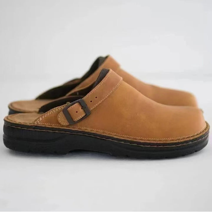 Leather-Look Cushioned Slip-On Shoes - Khaki