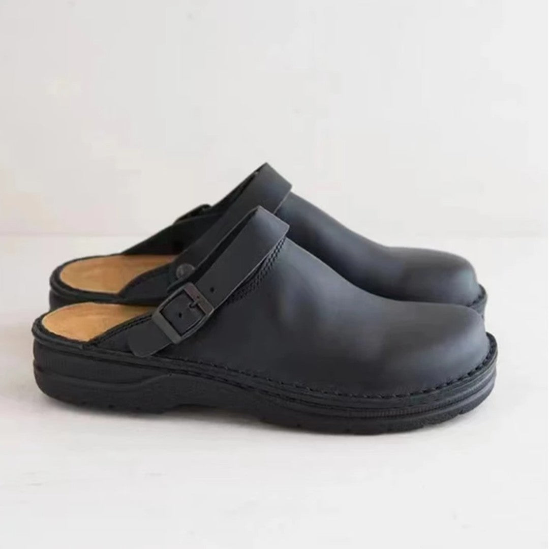 Leather-Look Cushioned Slip-On Shoes - Black