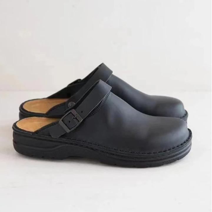 Leather-Look Cushioned Slip-On Shoes - Black