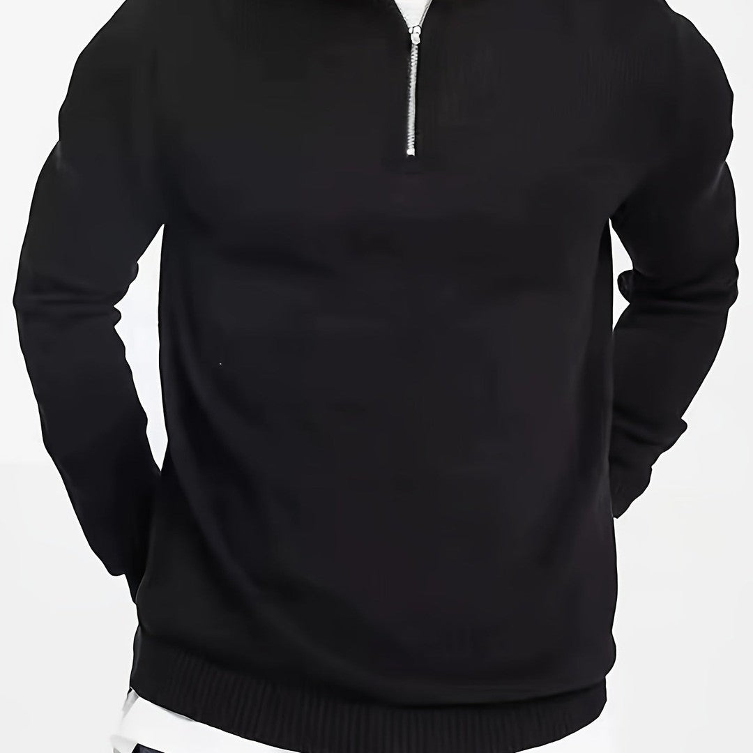 Half-Zip Mock Neck Sweater - Black