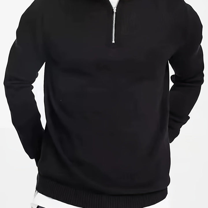 Half-Zip Mock Neck Sweater - Black