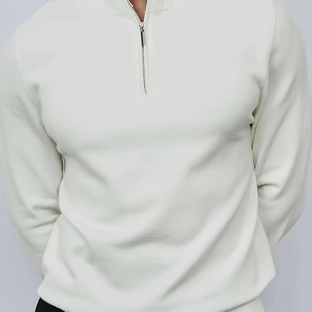 Half-Zip Mock Neck Sweater - White