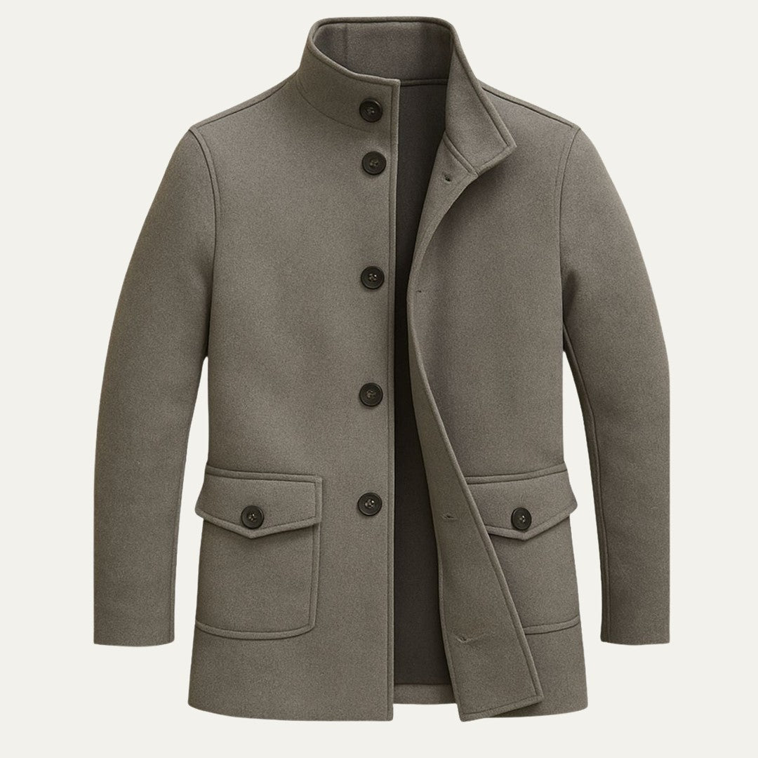 Button-Through Stand Collar Coat with Flap Pockets