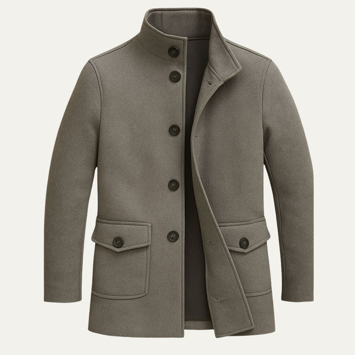 Button-Through Stand Collar Coat with Flap Pockets