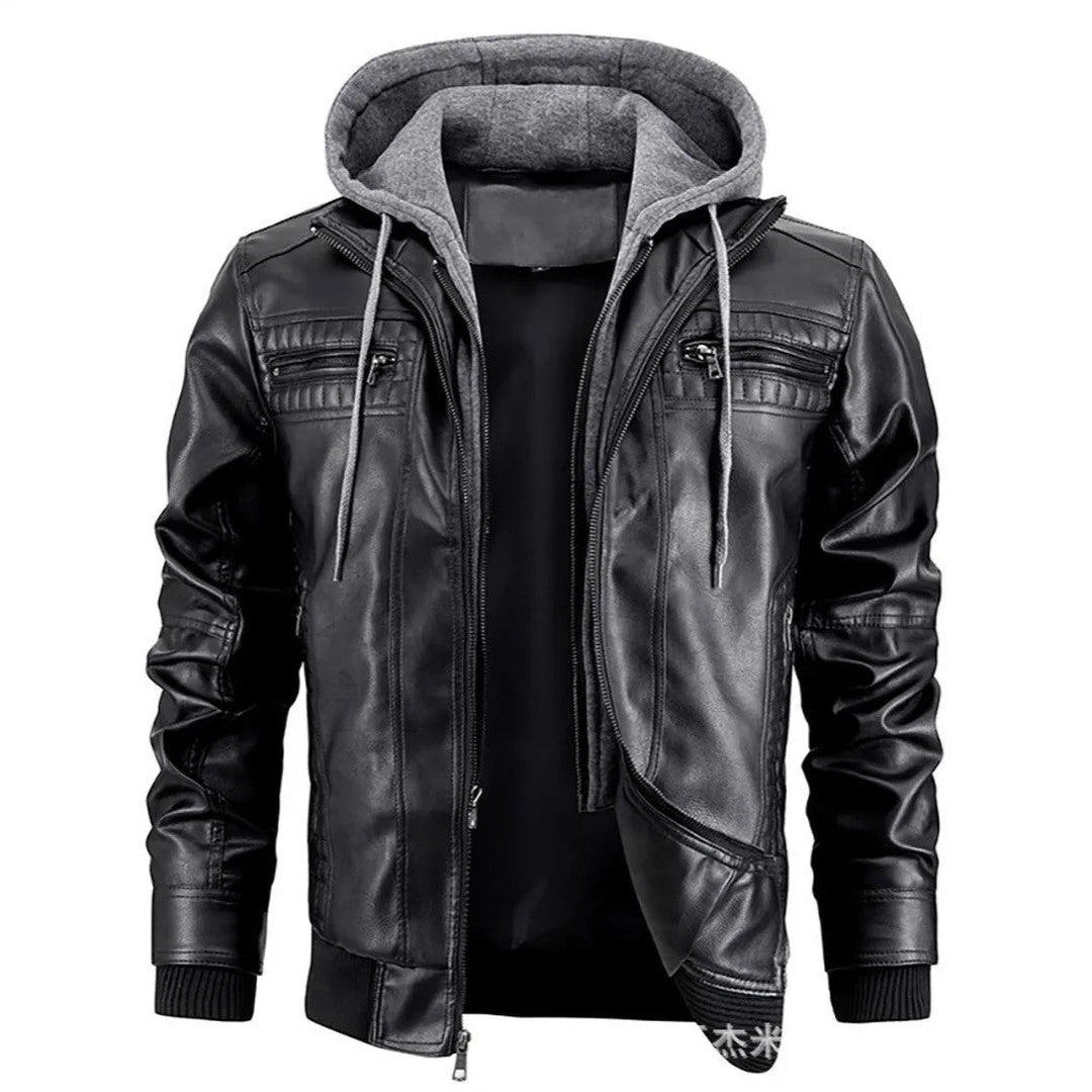 Easton Vale - Leather-Look Coat Contrast Hood Zip Front